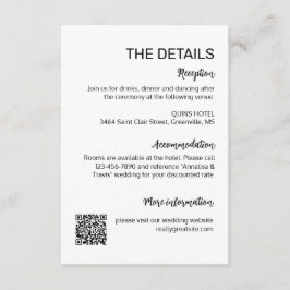 Recepción Tarjeta de Detalles de Boda Simple Moderna
