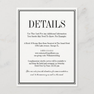 Recepción Tarjeta de detalles de boda simple y elegante