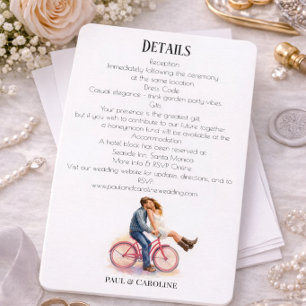 Recepción Tarjeta de detalles de boda tema bicicleta románti
