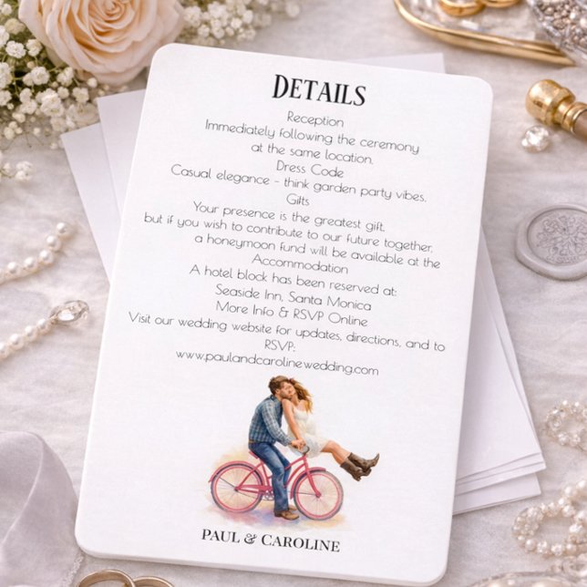 Recepción Tarjeta de detalles de boda tema bicicleta románti (Subido por el creador)