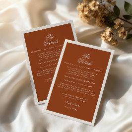 Recepción Tarjeta de detalles de boda terracota Chic Terrena