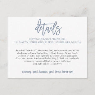 Recepción Tarjeta de Detalles de Boda Tipo de Pincel (Azul