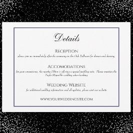 Recepción Tarjeta de detalles de Boda tradicional en blanco 