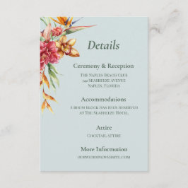 Recepción Tarjeta de Detalles de Boda Tropical Elegancia