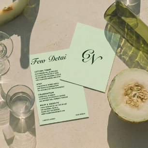 Recepción Tarjeta de Detalles de Boda Verde Crema de Salvia