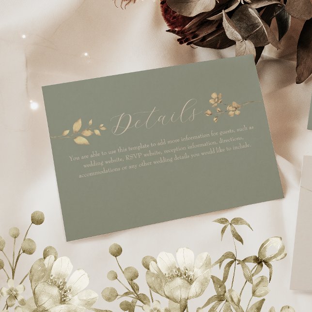 Recepción Tarjeta de detalles de boda verde salvia (Subido por el creador)