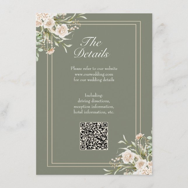 Recepción Tarjeta de Detalles de Boda Verde Salvia – Código  (Anverso)