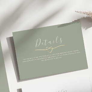 Recepción Tarjeta de detalles de boda verde salvia con coraz
