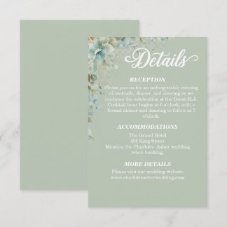 Recepción Tarjeta de Detalles de Boda Verde Salvia Eucalipto