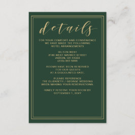 Recepción Tarjeta de detalles de Boda verde y dorado