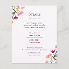 Recepción Tarjeta de Detalles de Boda Wildflower Romance | F