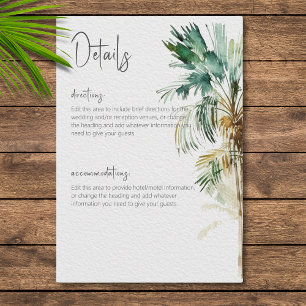Recepción Tarjeta de detalles de Bodas modernos para palmera