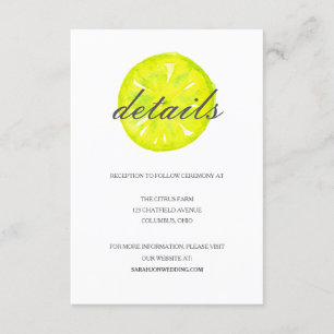 Recepción Tarjeta de detalles de Citrus/Boda de limón de col