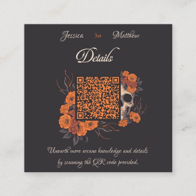 Recepción Tarjeta de detalles de código QR de flores naranja (Anverso)