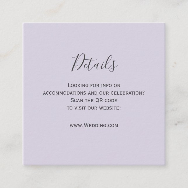 Recepción Tarjeta de detalles de código QR de lavanda rústic (Anverso)
