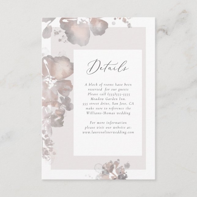 Recepción Tarjeta de detalles de color de agua Romance (Anverso)