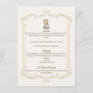 Recepción Tarjeta de Detalles de Desayuno de Té Bridal Elega