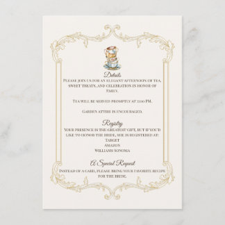 Recepción Tarjeta de Detalles de Desayuno de Té Bridal Elega