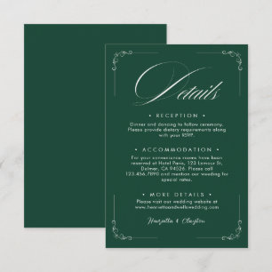 Recepción Tarjeta de detalles de esmeralda de elegancia atem