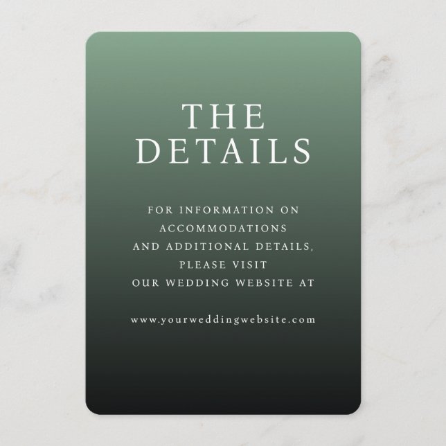 Recepción Tarjeta de detalles de gradiente verde elegante (Anverso)