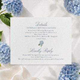 Recepción Tarjeta de Detalles de Hidrangea Azul Elegante