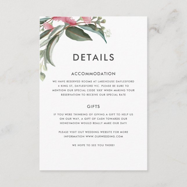 Recepción Tarjeta de detalles de hoja de goma nativa austral (Anverso)