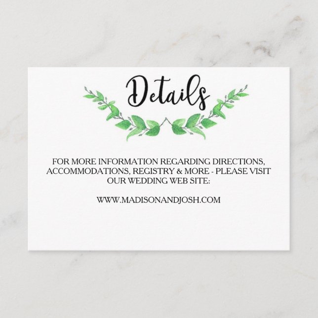 Recepción Tarjeta de detalles de hojas verdes (Anverso)