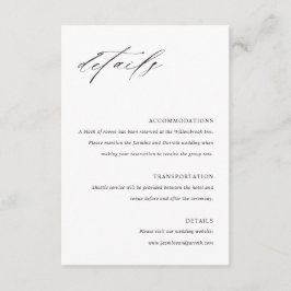 Recepción Tarjeta de detalles de inclusión de boda elegante