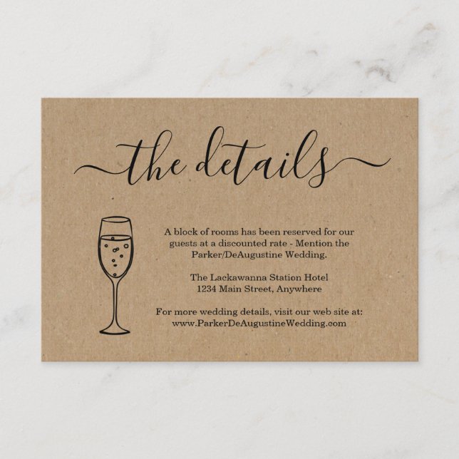 Recepción Tarjeta de detalles de información de champán (Anverso)