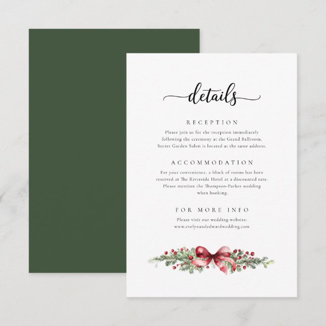Recepción Tarjeta de Detalles de Invierno de Navidad Adjunta (Anverso / Reverso)