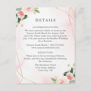 Recepción Tarjeta de detalles de invitado con flores geométr