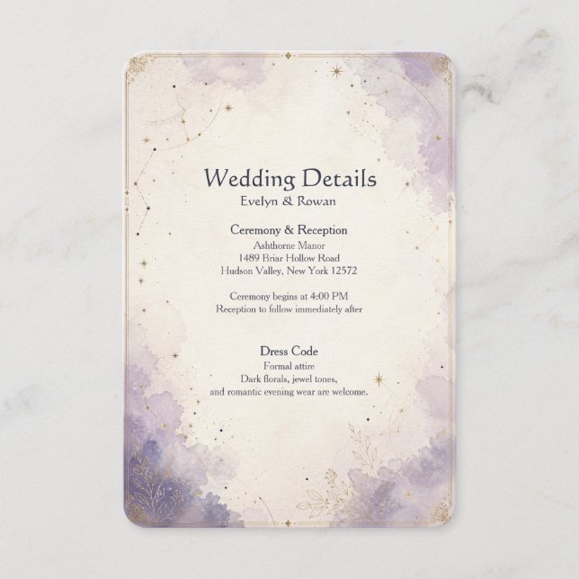 Recepción Tarjeta de Detalles de la Boda Celestial (Anverso)