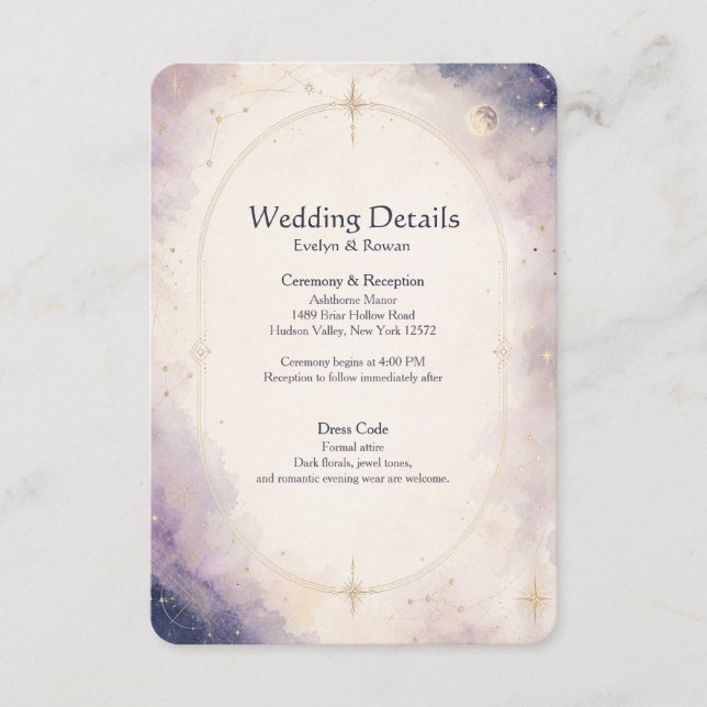 Recepción Tarjeta de Detalles de la Boda Celestial (Anverso)