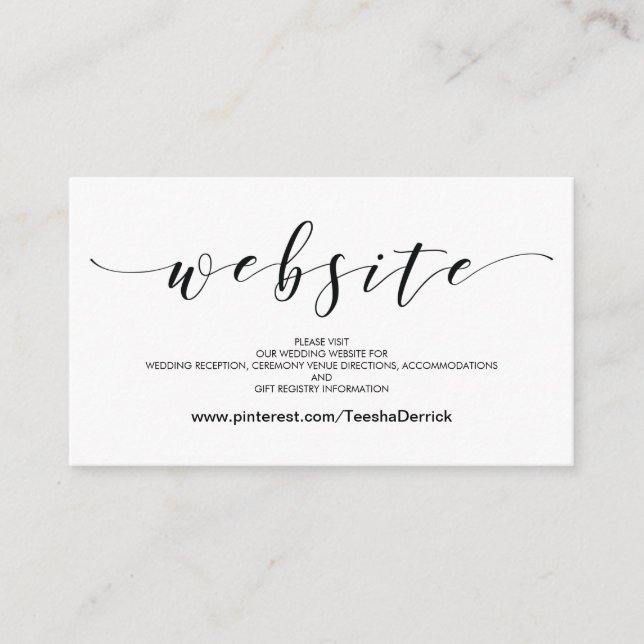 Recepción Tarjeta de detalles de la página web de la boda en (Anverso)