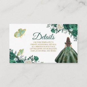 Recepción Tarjeta de detalles de la quinceañera verde de esm
