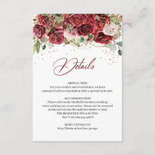 Recepción Tarjeta de detalles de oro de Boho blush burgundy 
