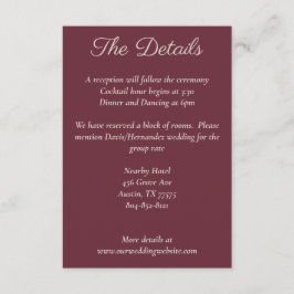 Recepción Tarjeta de detalles de Plum Purple con letra Minim