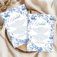 Tarjeta de Detalles de Rosas Azules Toile de Boda 
