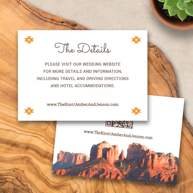 Recepción Tarjeta de detalles de Sedona de Moda del Desierto (Desert Chic Sedona Wedding Details Card with QR Code)