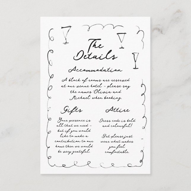 Recepción Tarjeta de Detalles de Sobres Dibujados con Capric (Anverso)