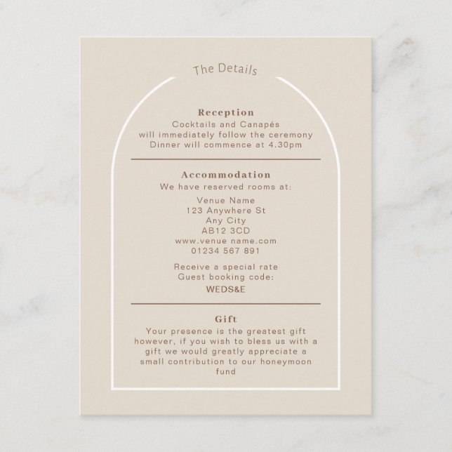 Recepción Tarjeta de detalles del Arco de Boho del Desierto  (Anverso)