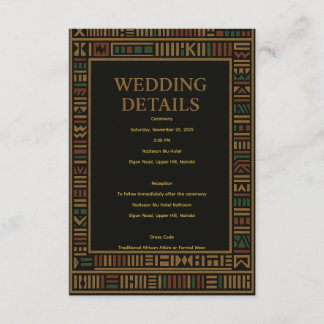 Recepción Tarjeta de detalles del Boda africano Kente