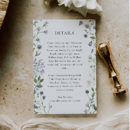 Recepción Tarjeta de detalles del Boda Blue Wildflower, acua