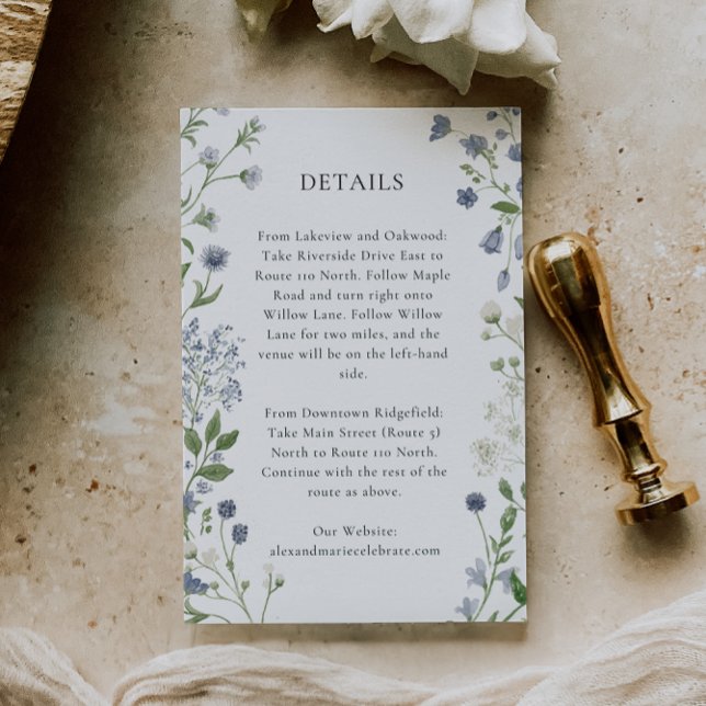 Recepción Tarjeta de detalles del Boda Blue Wildflower, acua (Subido por el creador)
