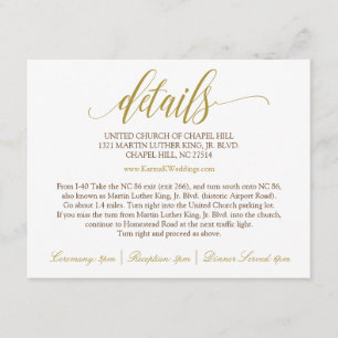 Recepción Tarjeta de detalles del boda   Caligrafía de lujo 