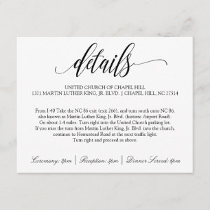 Recepción Tarjeta de detalles del boda   Caligrafía de lujo 