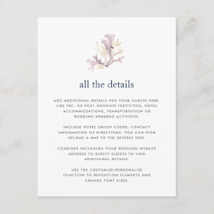 Recepción Tarjeta de detalles del Boda Coral Reef