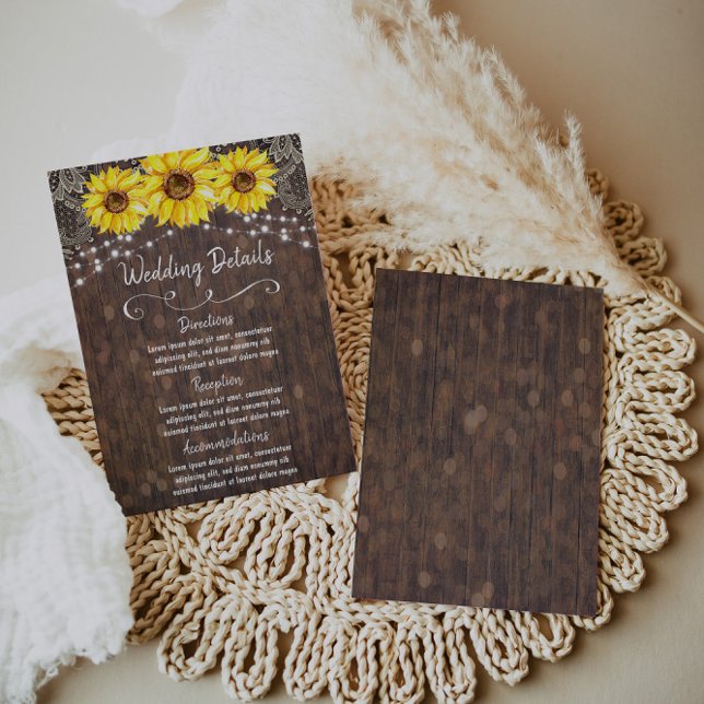 Recepción Tarjeta de detalles del Boda Country Lace and Sunf (Subido por el creador)