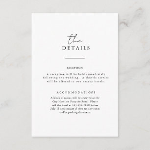 Recepción Tarjeta de detalles del Boda de B&W
