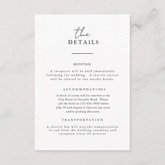 Recepción Tarjeta de detalles del Boda de B&W (Anverso)